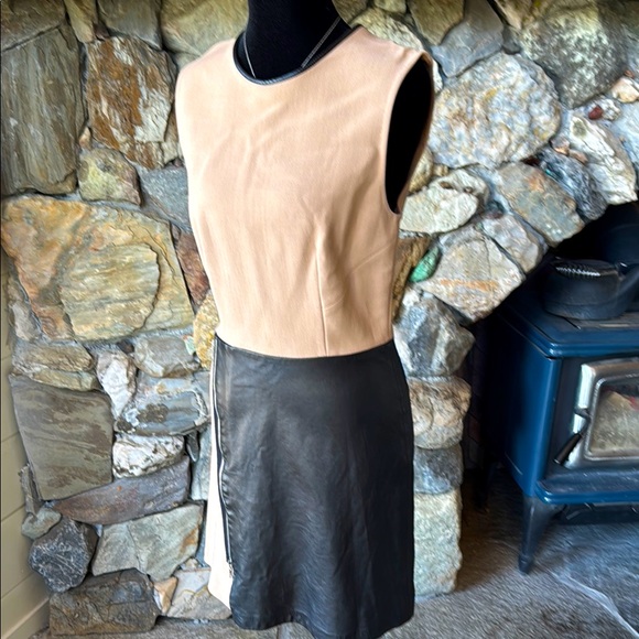 3.1 Phillip Lim Asymmetrical Tromp L’oeil Layered Wool & Leather Biker Dress - Picture 4 of 16